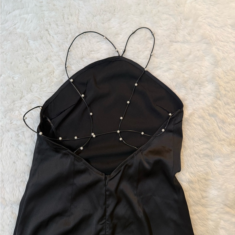 Commense Black Satin Slip Maxi Dress with Chain Straps - Picture 11 of 14